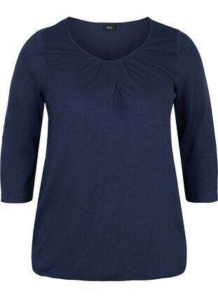 Einfarbige Bluse mit 3/4-Ärmel aus Baumwolle, Black Iris, Packshot image number 0