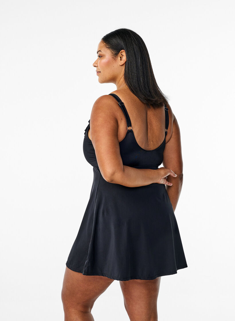 Badeanzug mit Rüschen und herausnehmbaren Pads, Schwarz, Model image number 2