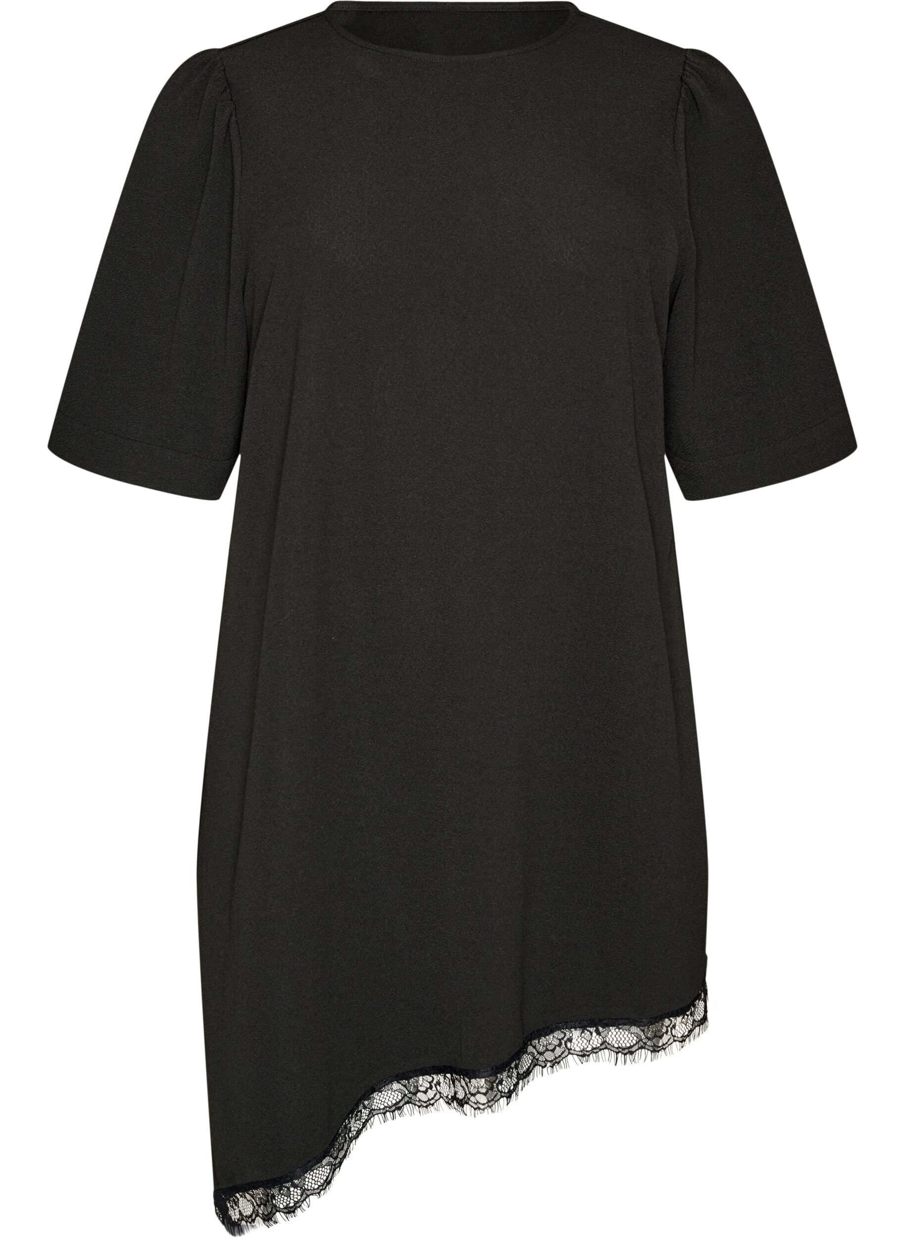 ZizziTunika mit asymmetrischem Spitzenbesatz, Schwarz, Packshot image number 0