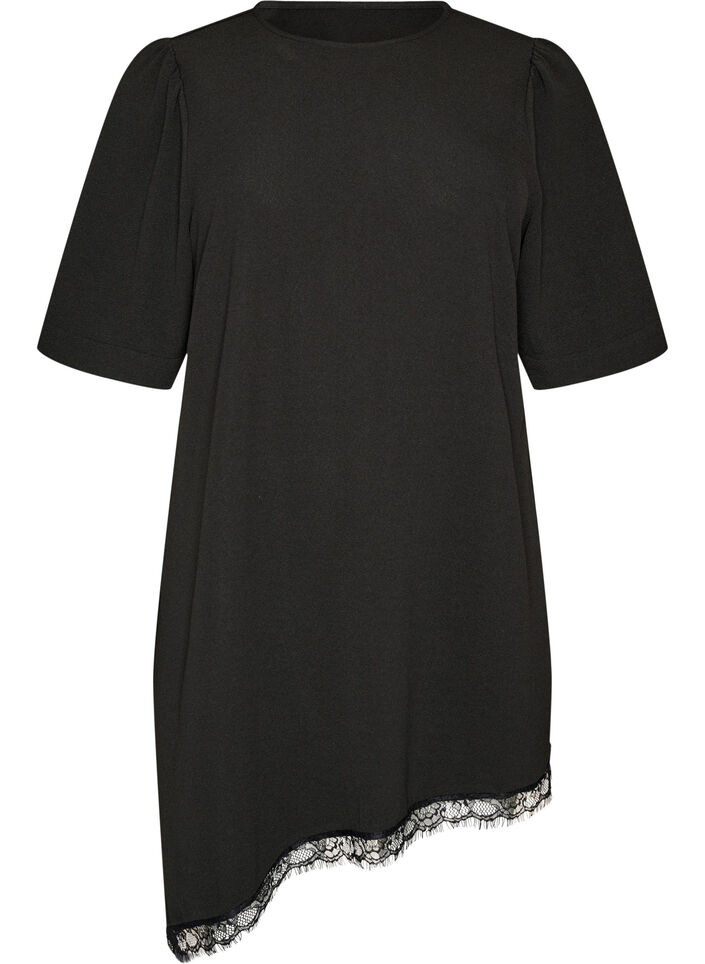 Tunika mit asymmetrischem Spitzenbesatz, Schwarz, Packshot image number 0
