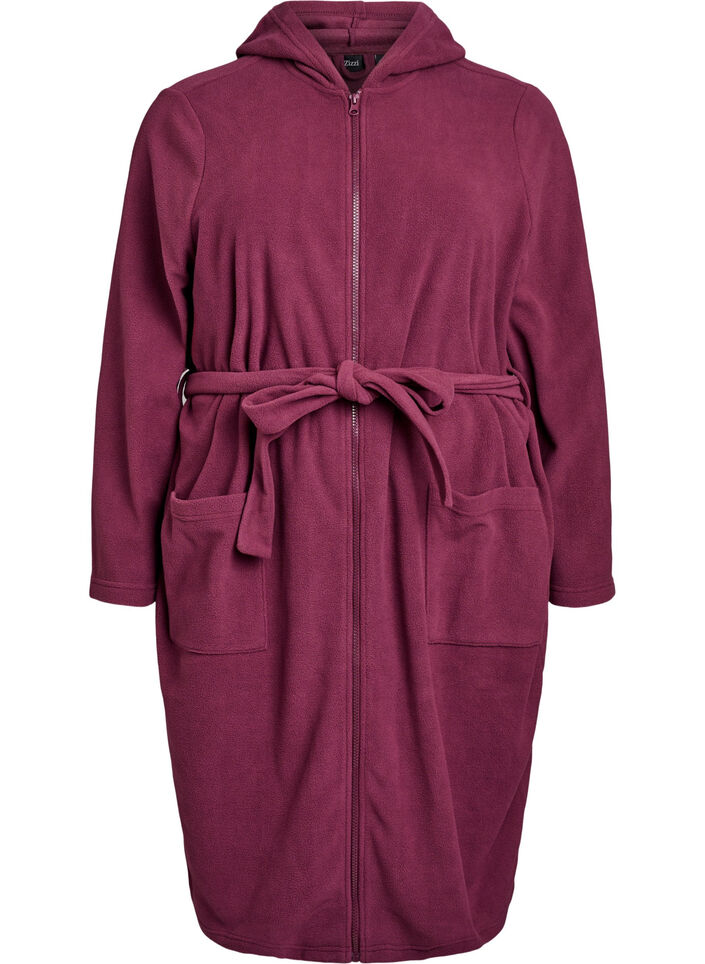 Morgenmantel mit Reißverschluss und Kapuze, Dunkles Bordeaux, Packshot image number 0