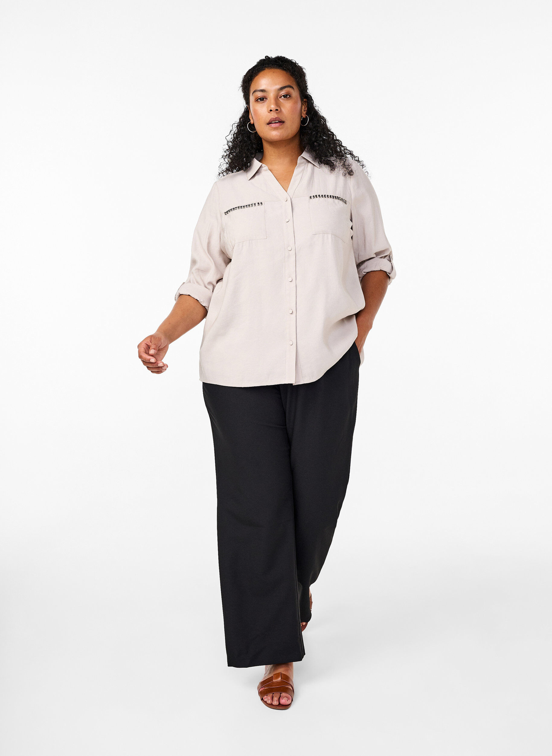 ZizziHemd mit Nieten und 3/4-&Auml;rmeln, Beige, Model image number 1