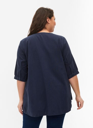 FLASH - Bluse aus Baumwolle mit halblangen Ärmeln, Navy Blazer, Model image number 1