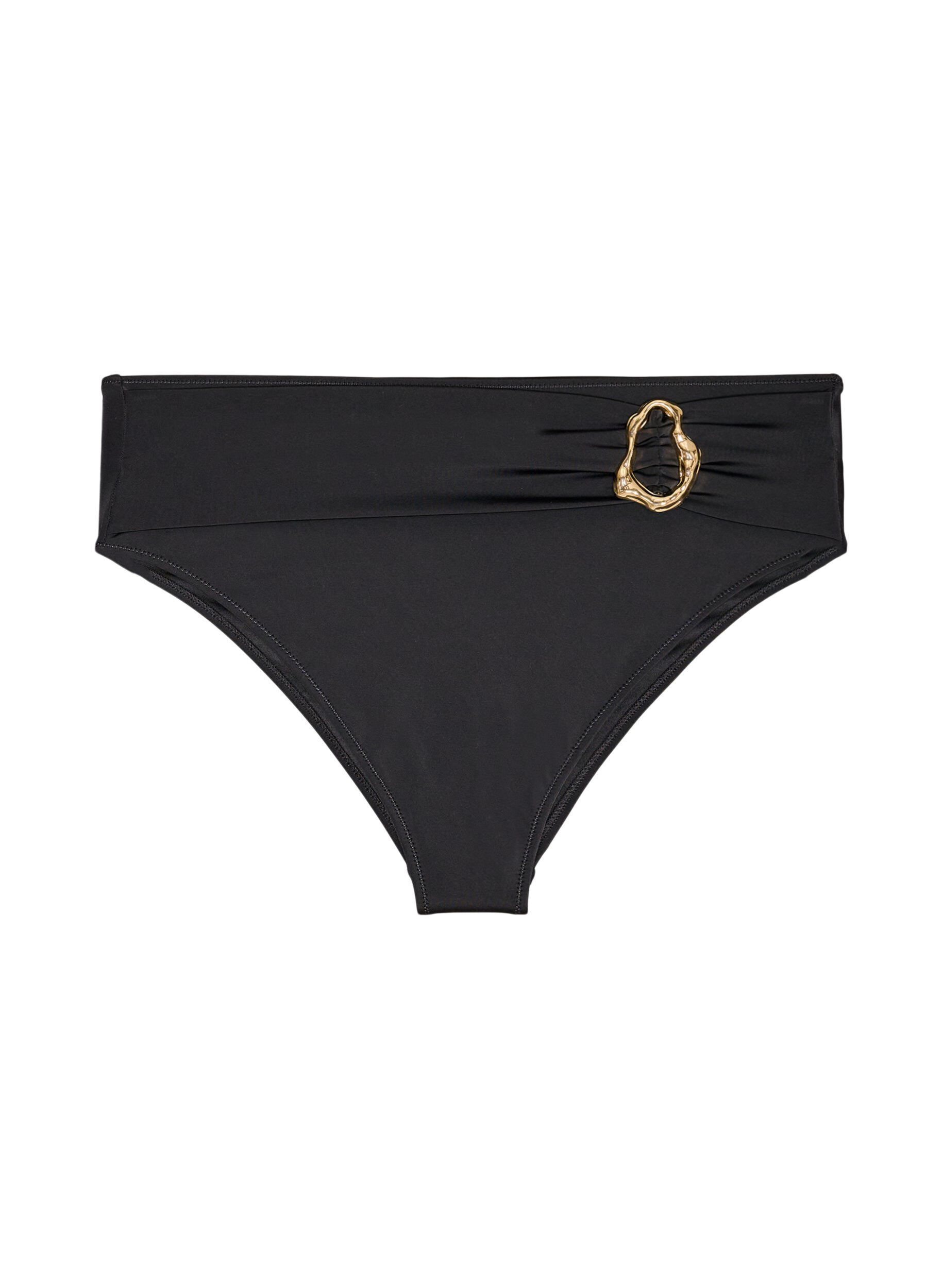 ZizziHoch taillierter Tai-Bikini-Slip mit Golddetail, Schwarz, Packshot image number 0