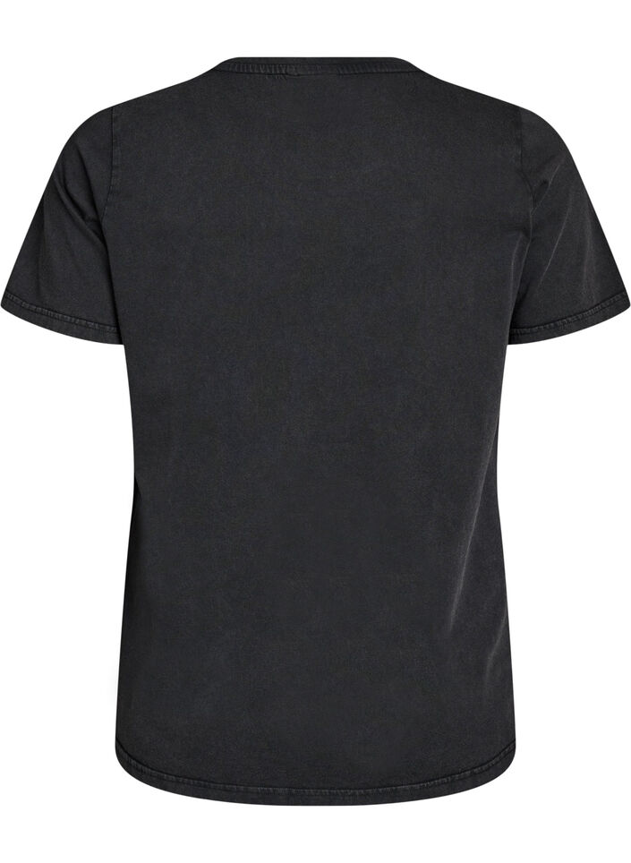 T-Shirt aus Bio-Baumwolle mit Rockprint, Schwarz, Packshot image number 1