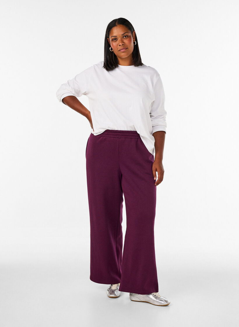Hoch taillierte Sweatpants mit weitem Bein, Lila, Model image number 0