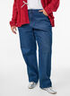 High-Waist-Jeans in gerader Passform mit Strasssteinen, Blau, Model image number 2
