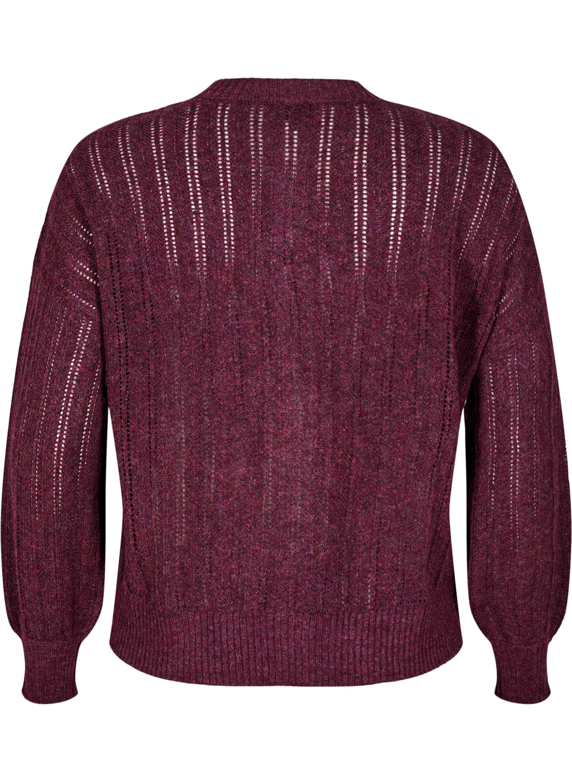 ZizziGestrickter Cardigan mit Lochmuster, Dunkles Bordeaux, Packshot image number 1