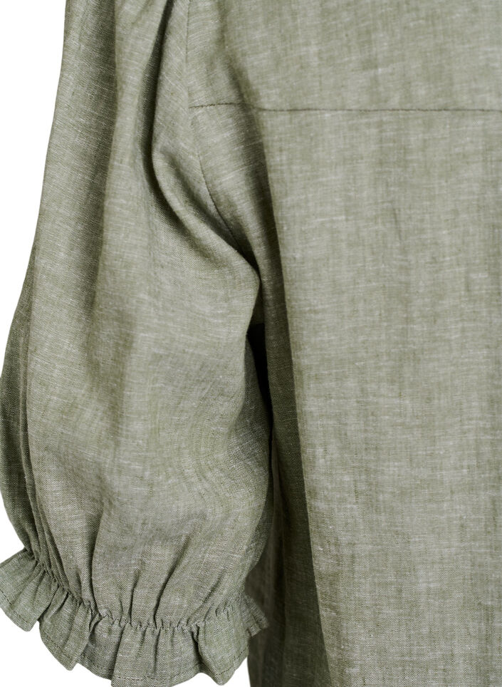 Bluse aus Leinen und Viskose mit 1/2-&Auml;rmeln, Gr&uuml;n, Packshot image number 3