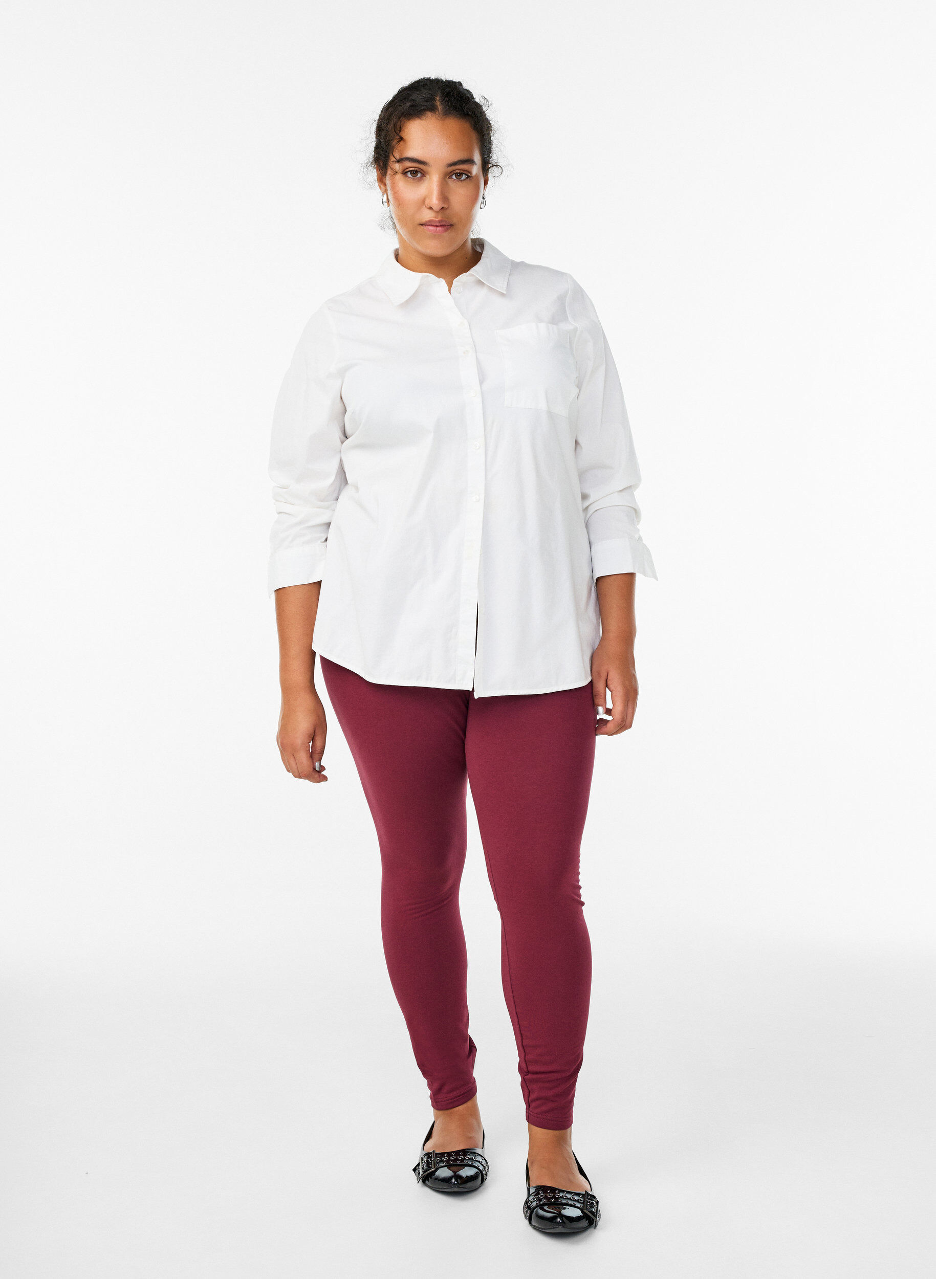 ZizziGef&uuml;tterte Baumwollleggings, Dunkles Bordeaux, Model image number 1