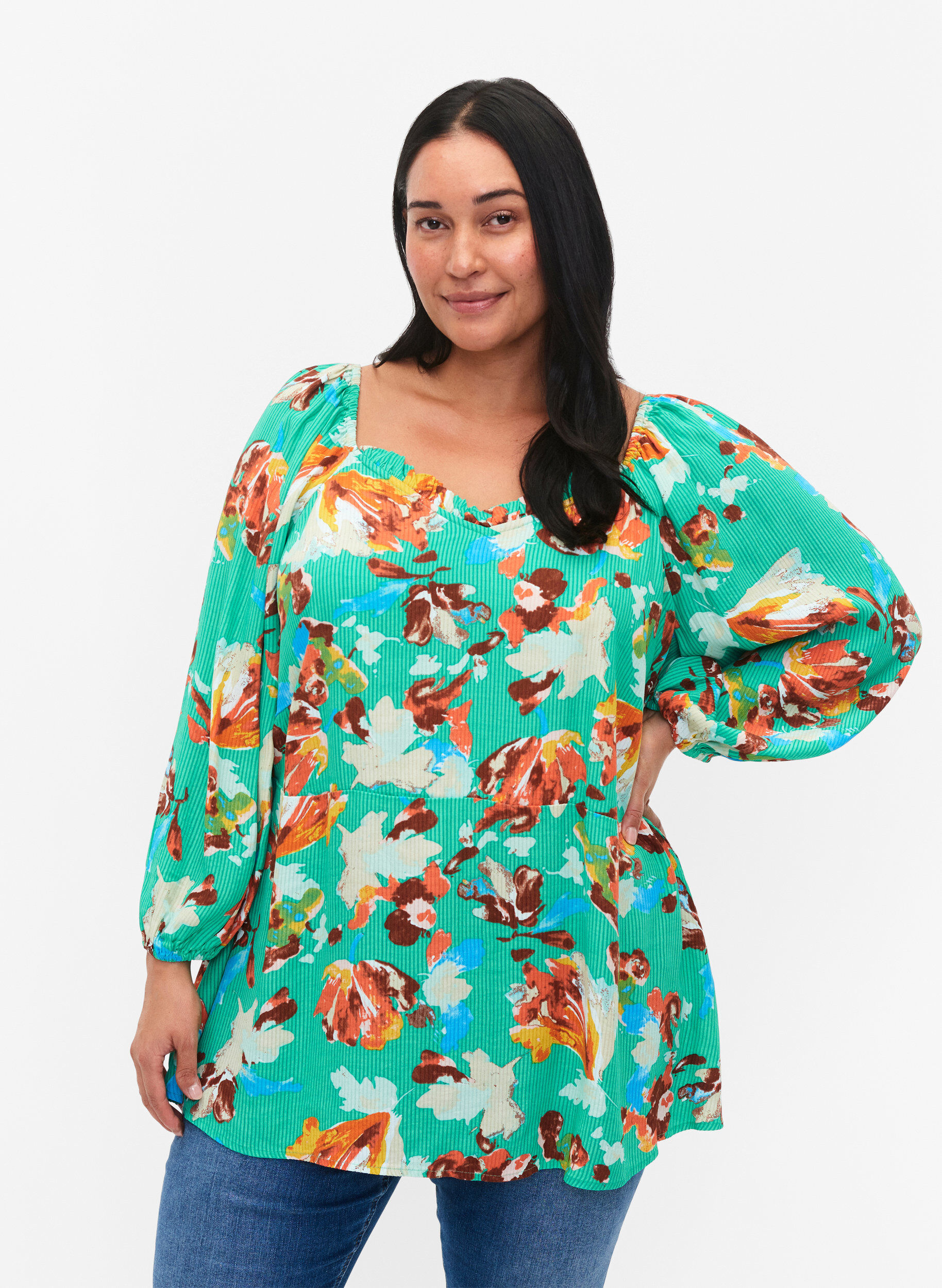 ZizziGedruckte Viskosebluse mit 3/4 &Auml;rmeln, Gr&uuml;n, Model image number 0