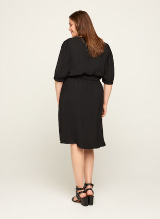 Kurzarm Kleid mit Gürtel, Black, Model image number 1