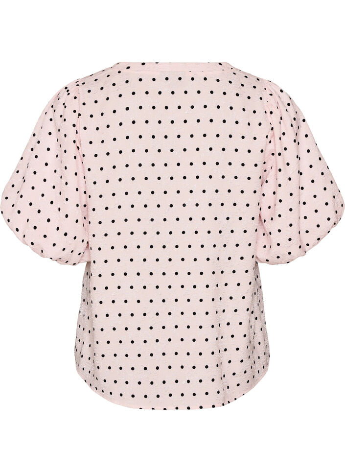 Bluse mit Polka-Dot-Muster und Ballon&auml;rmeln, Pink, Packshot image number 1