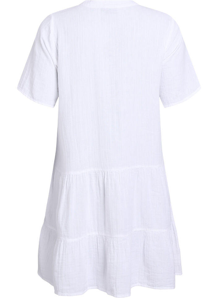 Kurzes A-Linien-Kleid aus Baumwollmusselin, Wei&szlig;, Packshot image number 1