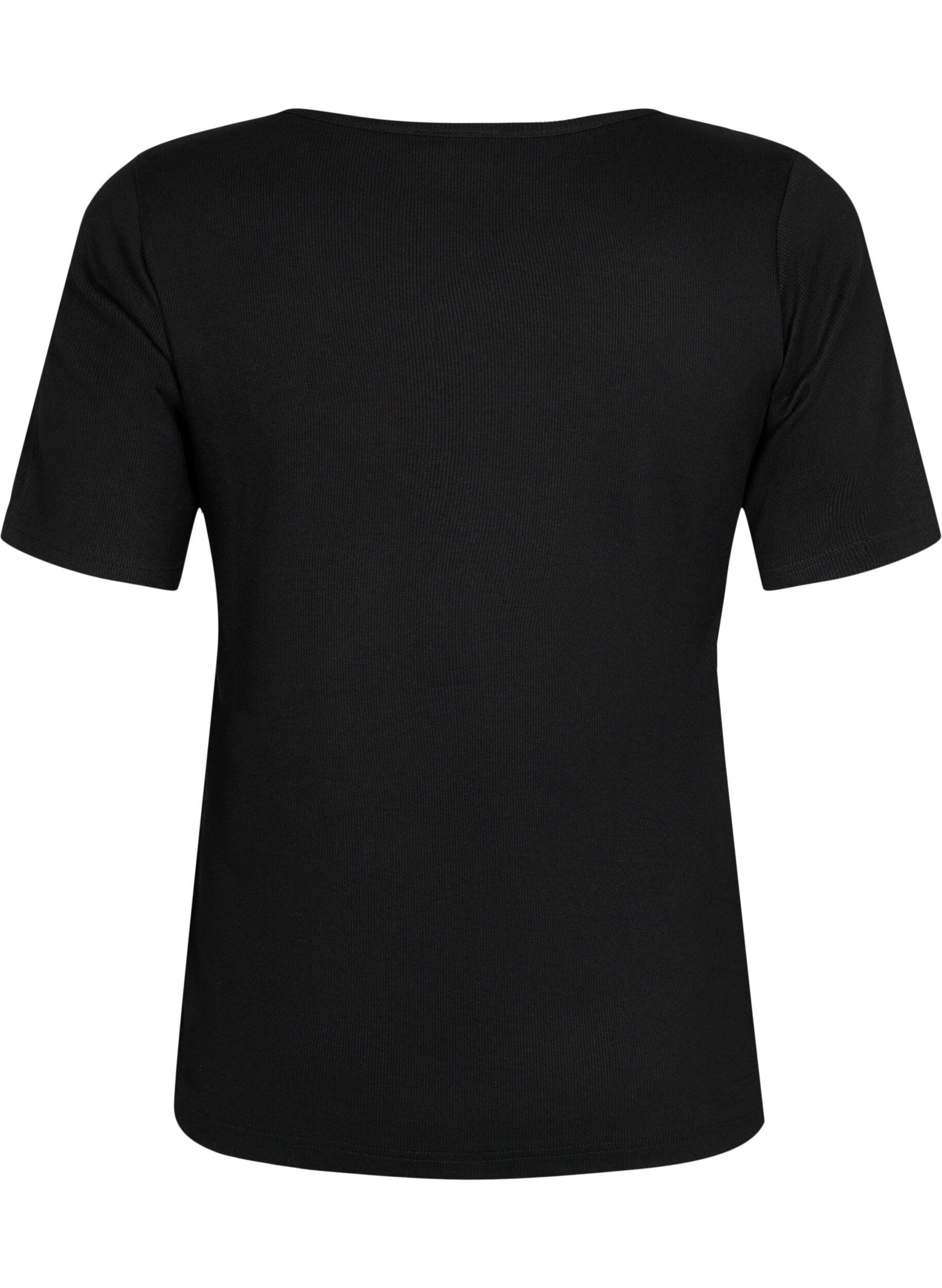 ZizziKurz&auml;rmelige Bluse aus gerippter Baumwolle, Black, Packshot image number 1