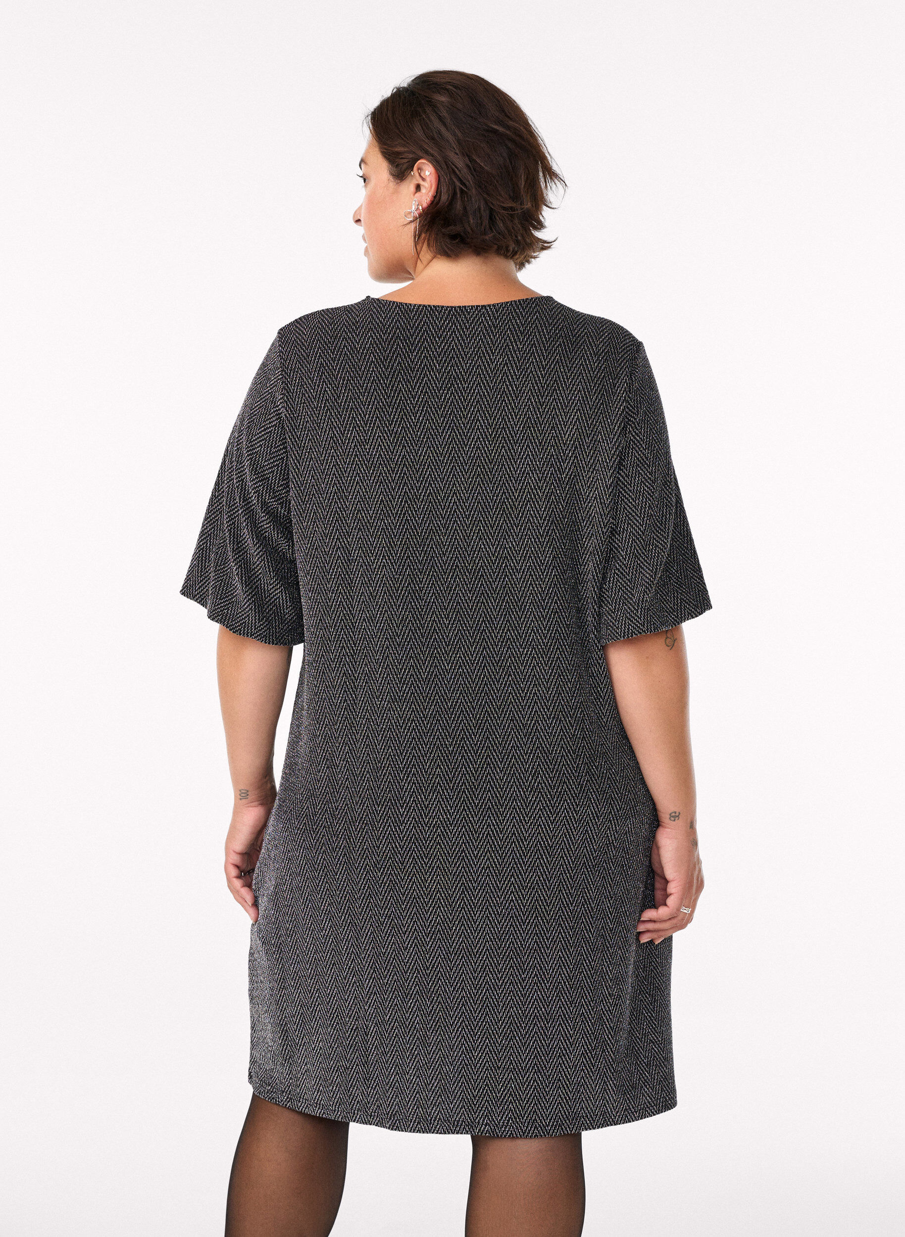 ZizziKurzes Kleid mit Glitzermuster, Schwarz, Model image number 2