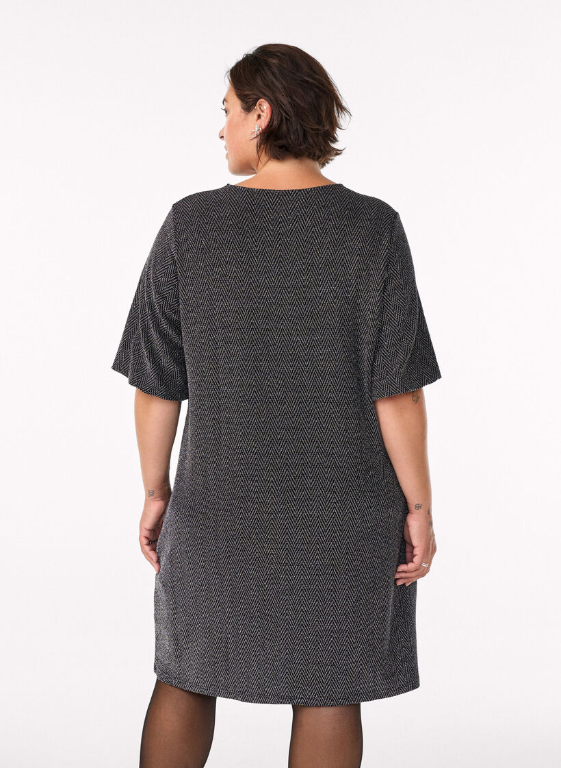 Kurzes Kleid mit Glitzermuster, Schwarz, Model image number 2