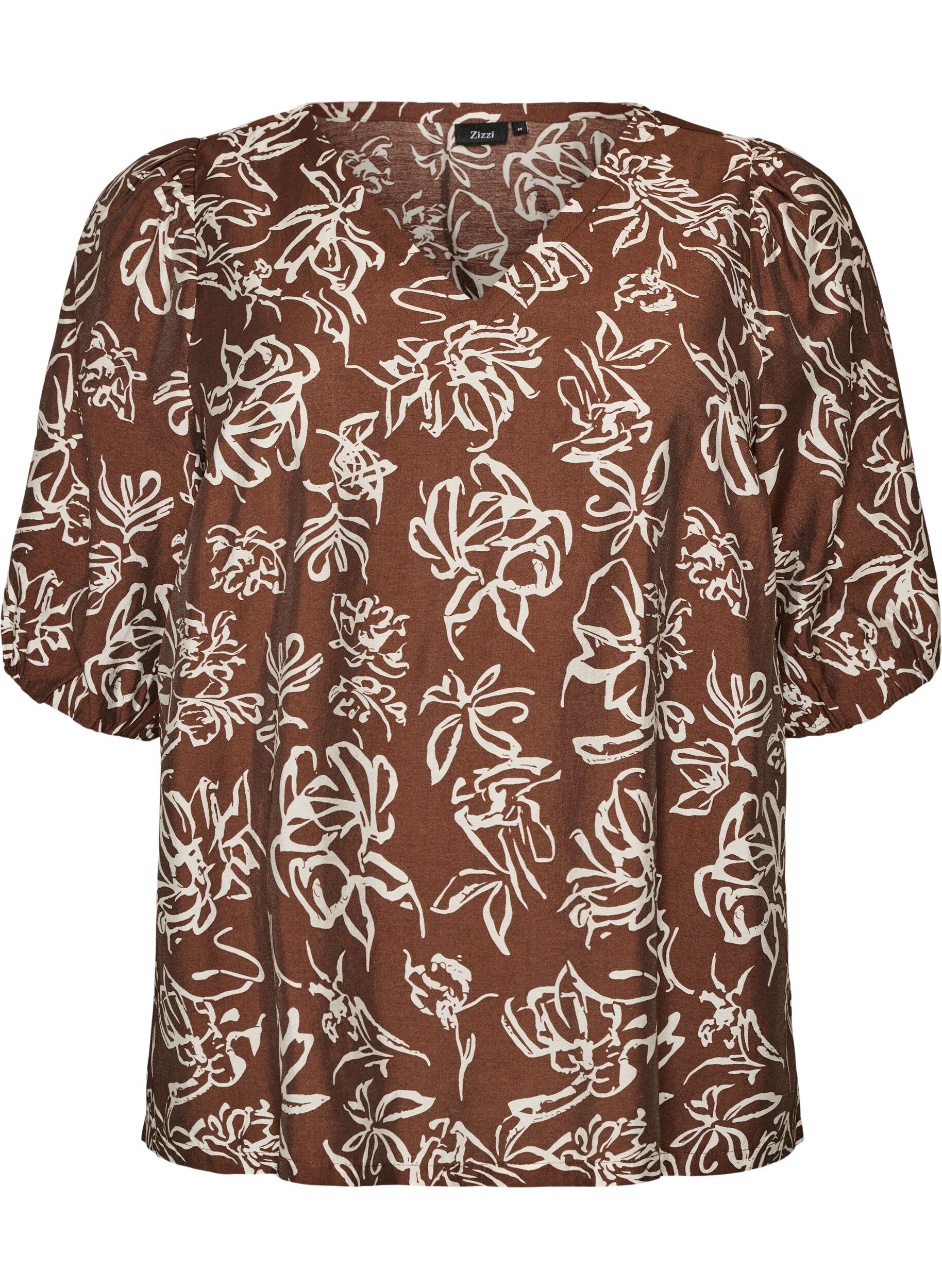 ZizziBluse aus Viskose mit V-Ausschnitt, Braun, Packshot image number 0