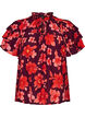 Gebl&uuml;mte Bluse aus Viskose mit R&uuml;schen&auml;rmeln, Lila, Packshot image number 0