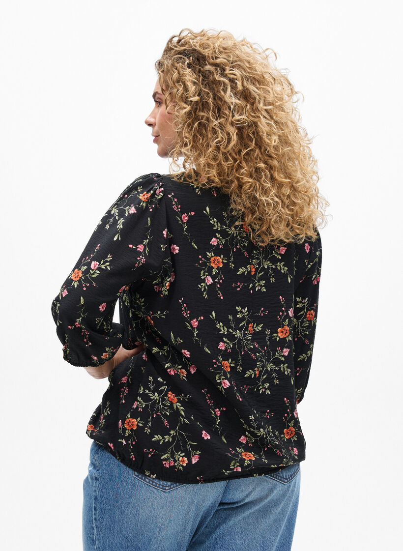 Bluse aus Spitze mit 3/4-&Auml;rmeln, Schwarz, Model image number 2