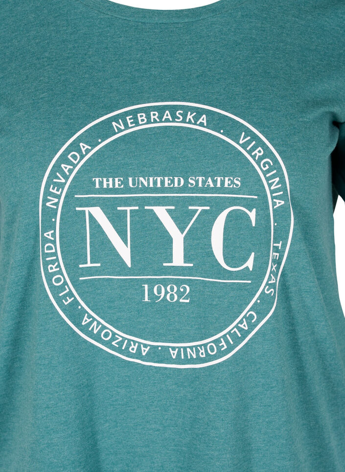 Meliertes T-Shirt mit Print und kurzen Ärmeln, Pacific Mel., Packshot image number 2