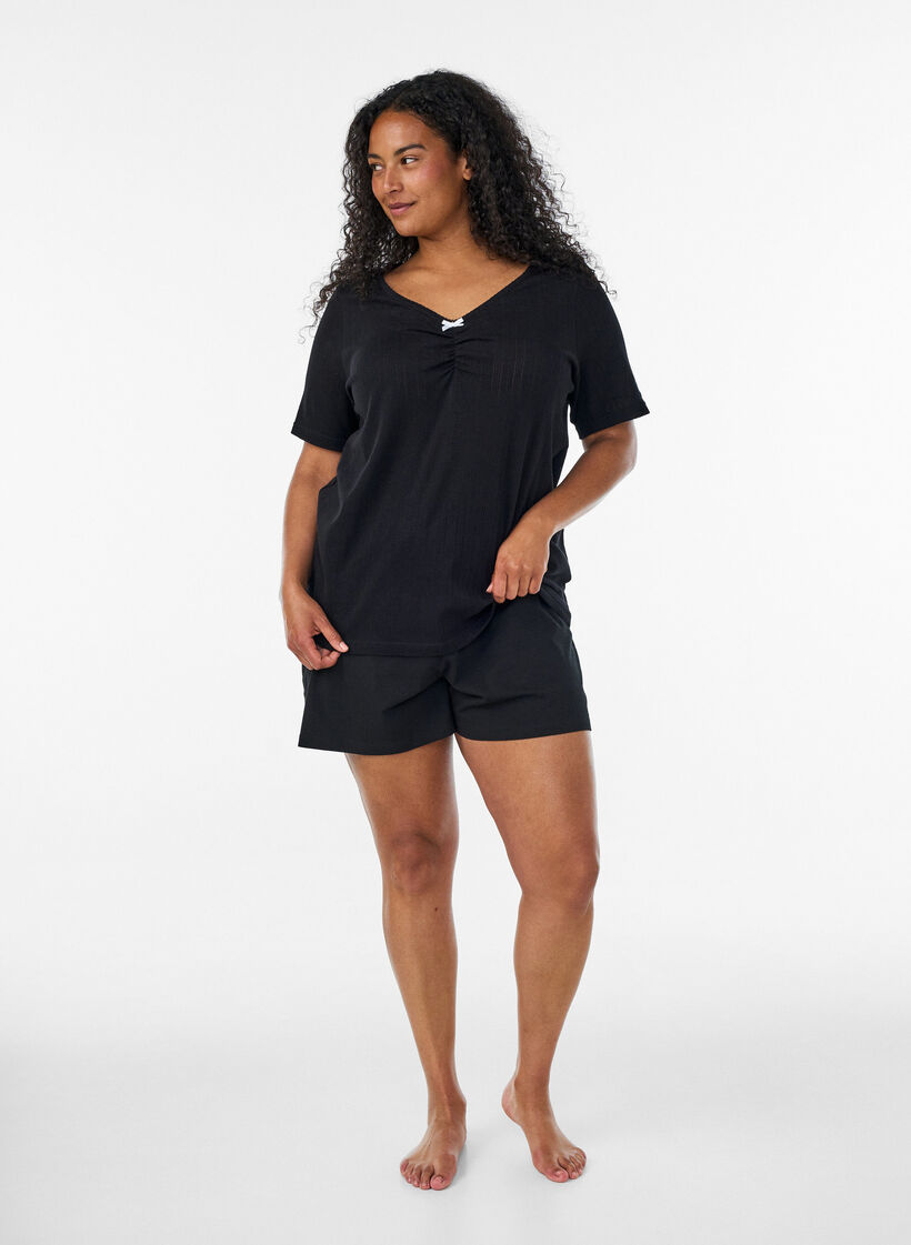 Schlaf-Top aus Bio-Baumwolle mit Lochstickerei, Schwarz, Model image number 1