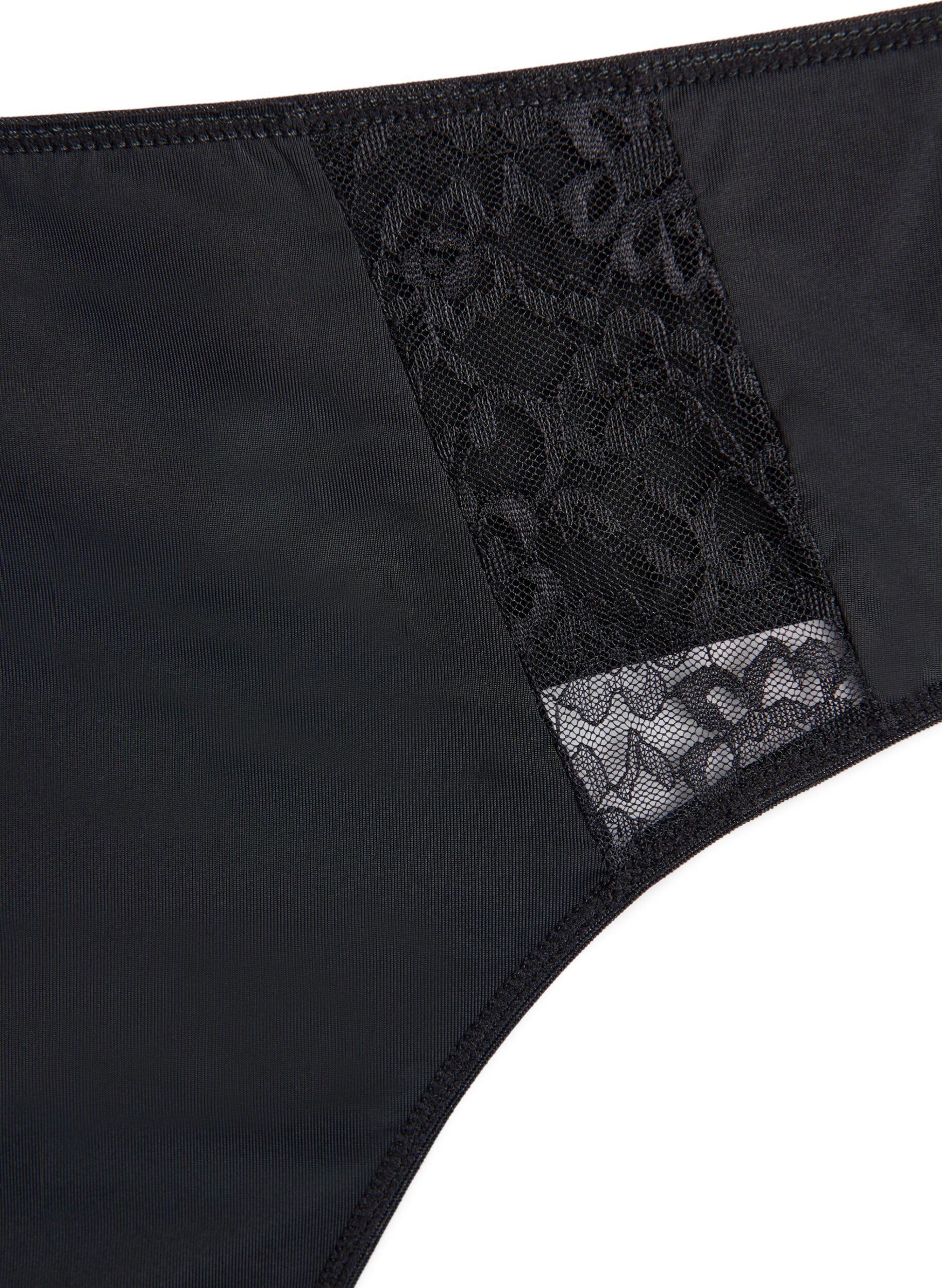 Zizzi3er Pack G-Strings mit Spitzendetails, Schwarz, Packshot image number 3