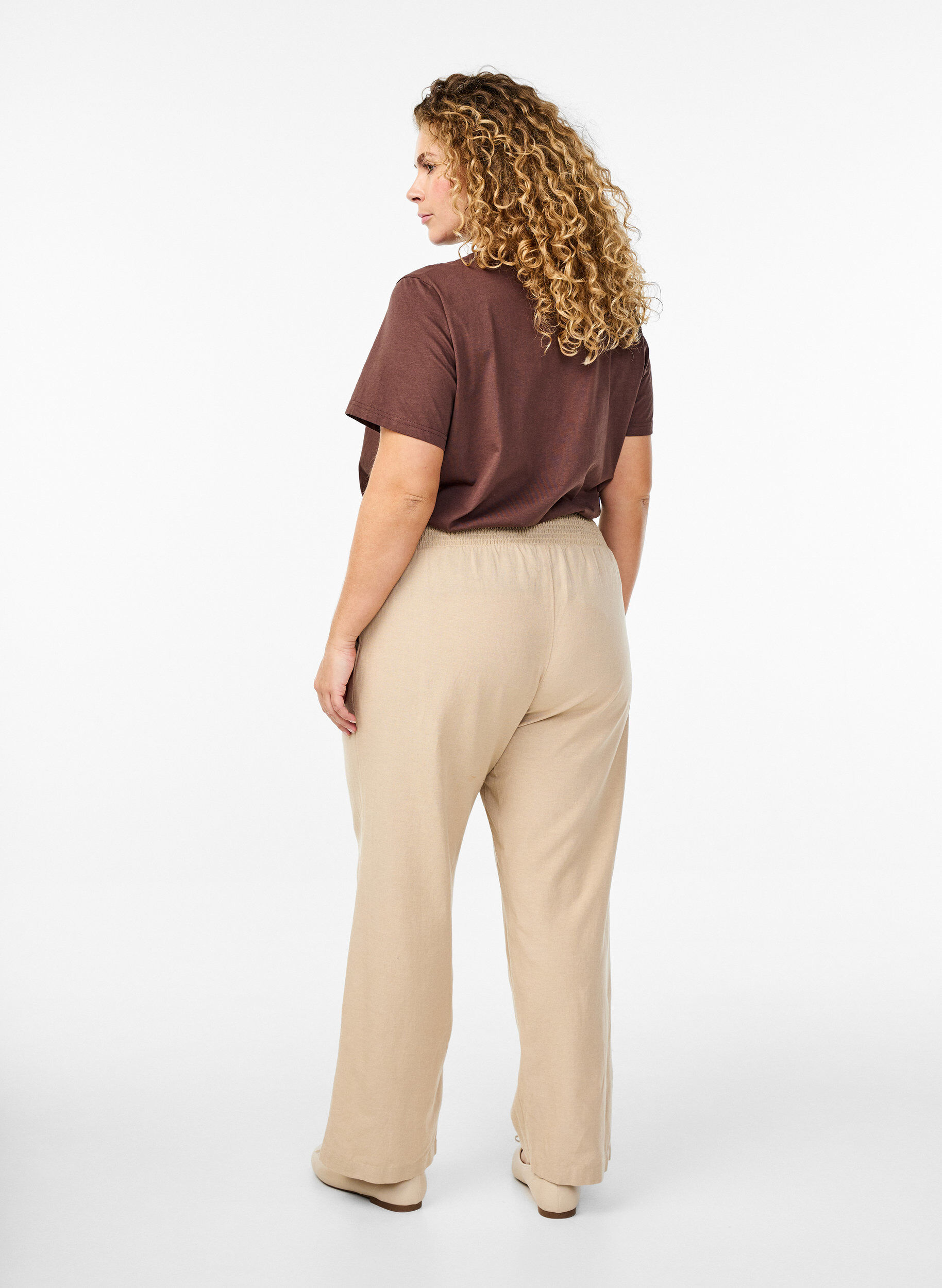 ZizziGesmokte Hose mit Leinen, Beige, Model image number 1