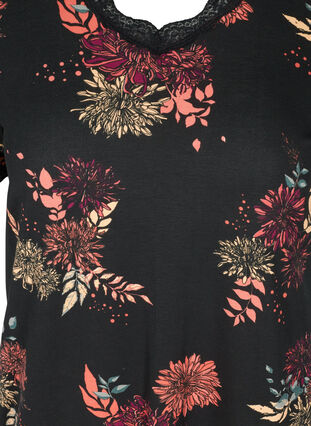 Kurzarm Nachthemd aus Viskose, Black AOP Flower, Packshot image number 2