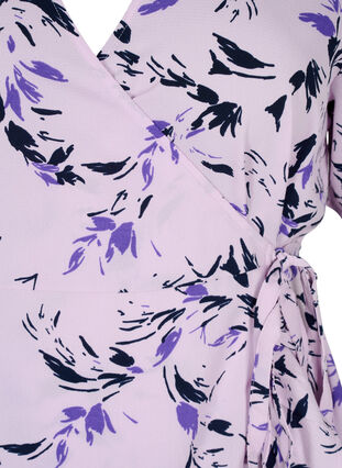 Wickelkleid mit Print und kurzen Ärmeln, Purple AOP, Packshot image number 2