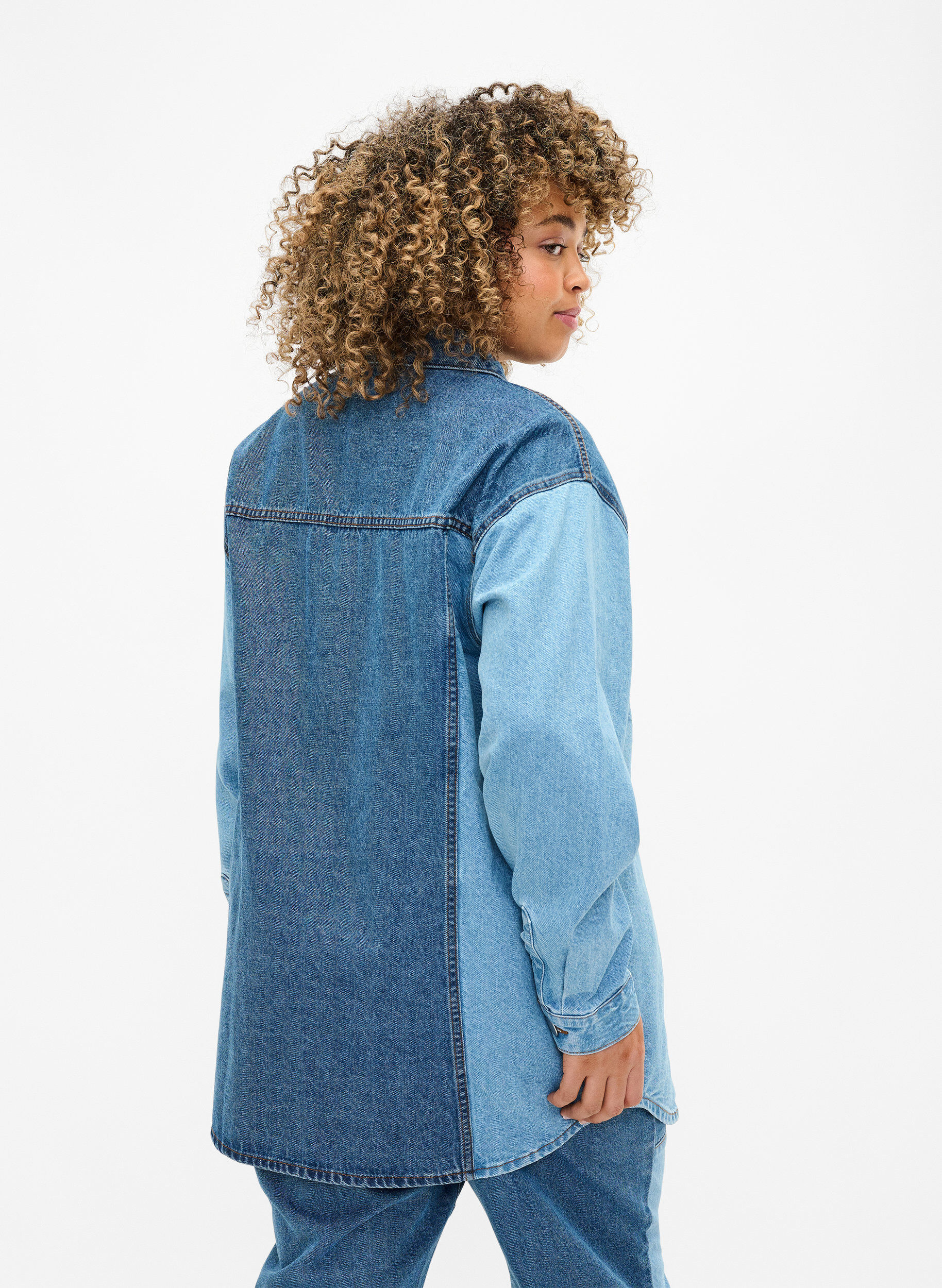 ZizziColorblock Denim-Jacke, Light Blue Denim, Model image number 1