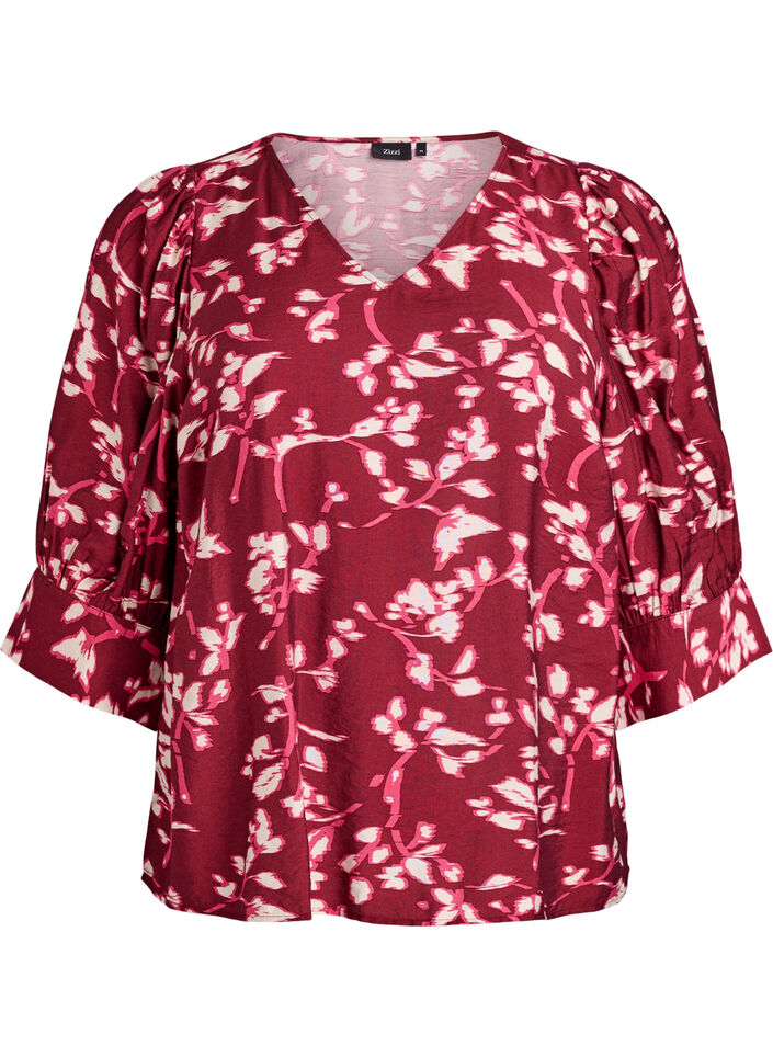 Bluse mit V-Ausschnitt und 3/4-Ärmeln, Rot, Packshot image number 0