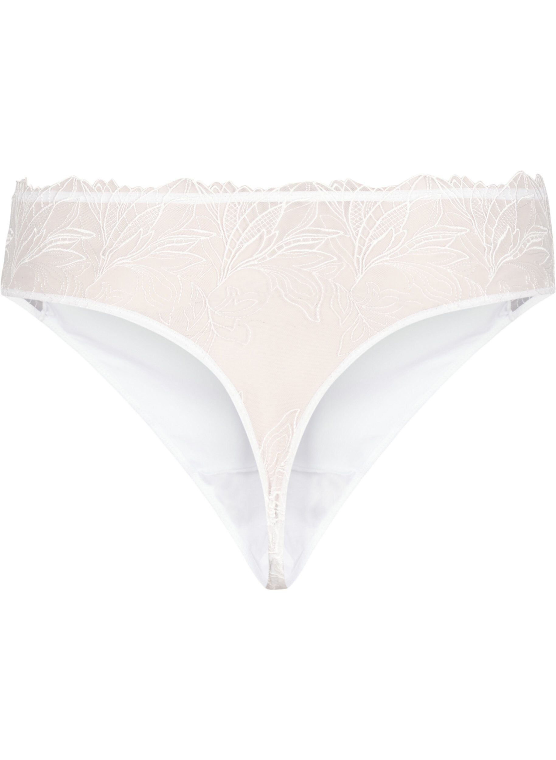 ZizziStringtanga aus Mikrofaser mit Spitzensaum, Wei&szlig;, Packshot image number 1