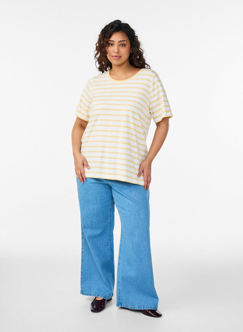 Gestreiftes T-Shirt aus Bio-Baumwolle, Gelb, Model image number 1