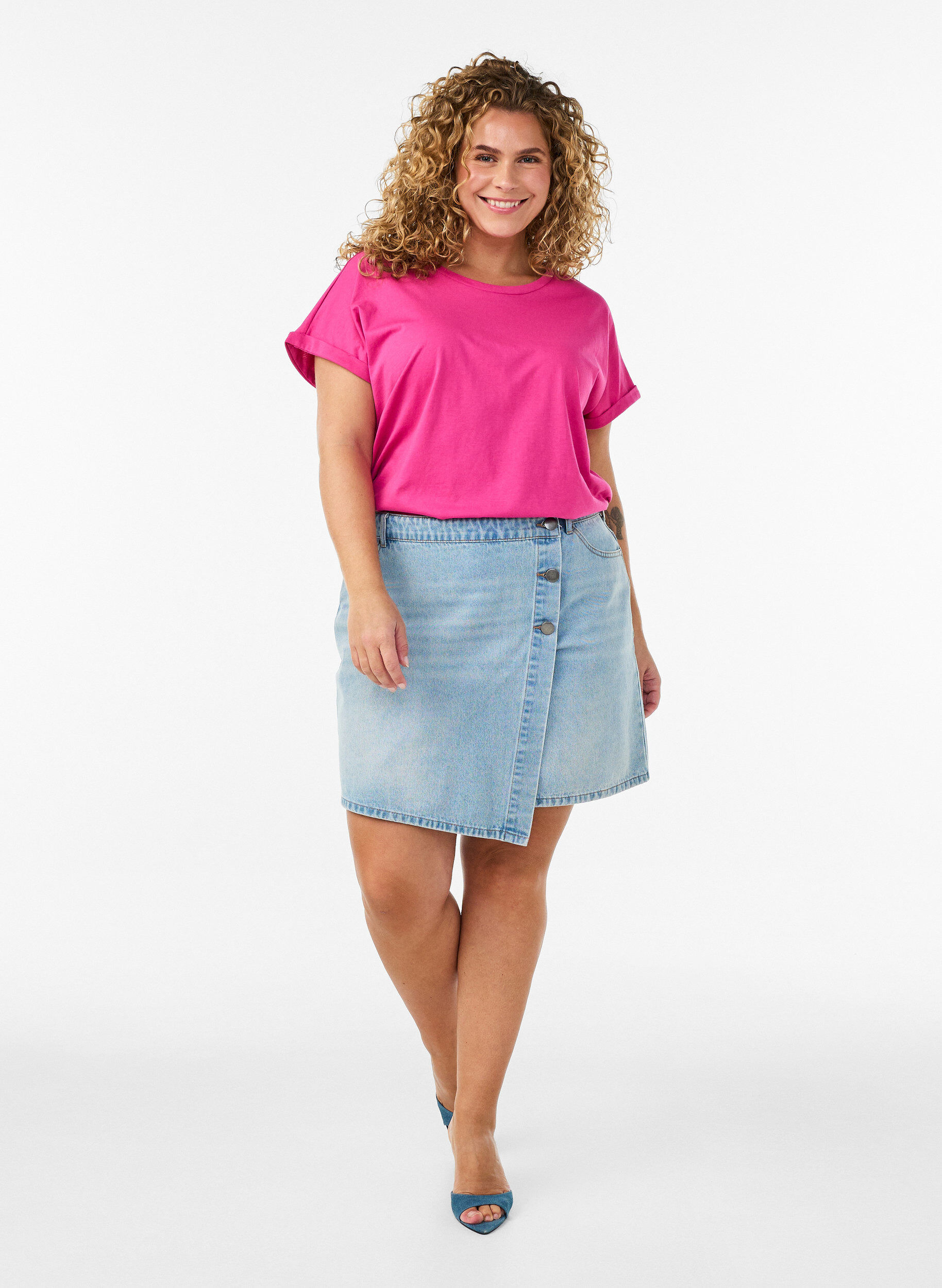 ZizziKurz&auml;rmeliges T-Shirt aus einer Baumwollmischung, Pink, Model image number 1