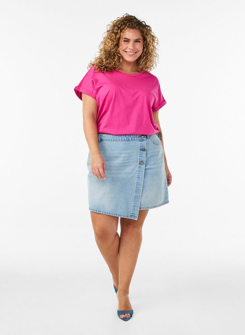 Kurz&auml;rmeliges T-Shirt aus einer Baumwollmischung, Pink, Model image number 1