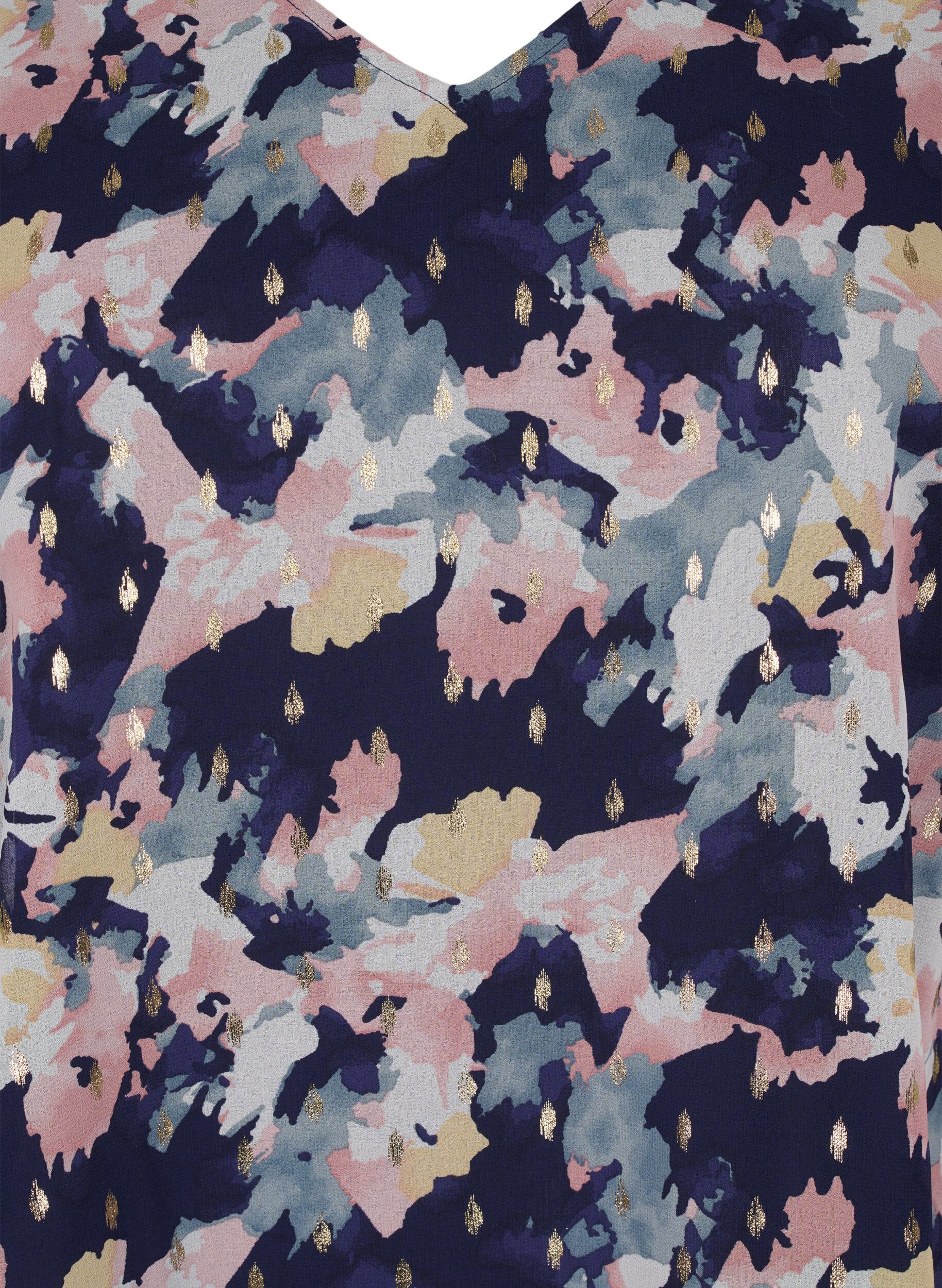 Zizzi Gebl&uuml;mte Bluse mit langen &Auml;rmeln und V-Ausschnitt, Night Sky AOP Flower, Packshot image number 2