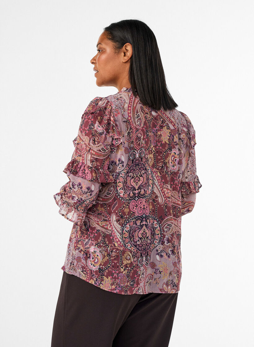 Bluse mit Paisleymuster und R&uuml;schendetails, lila, Model image number 2