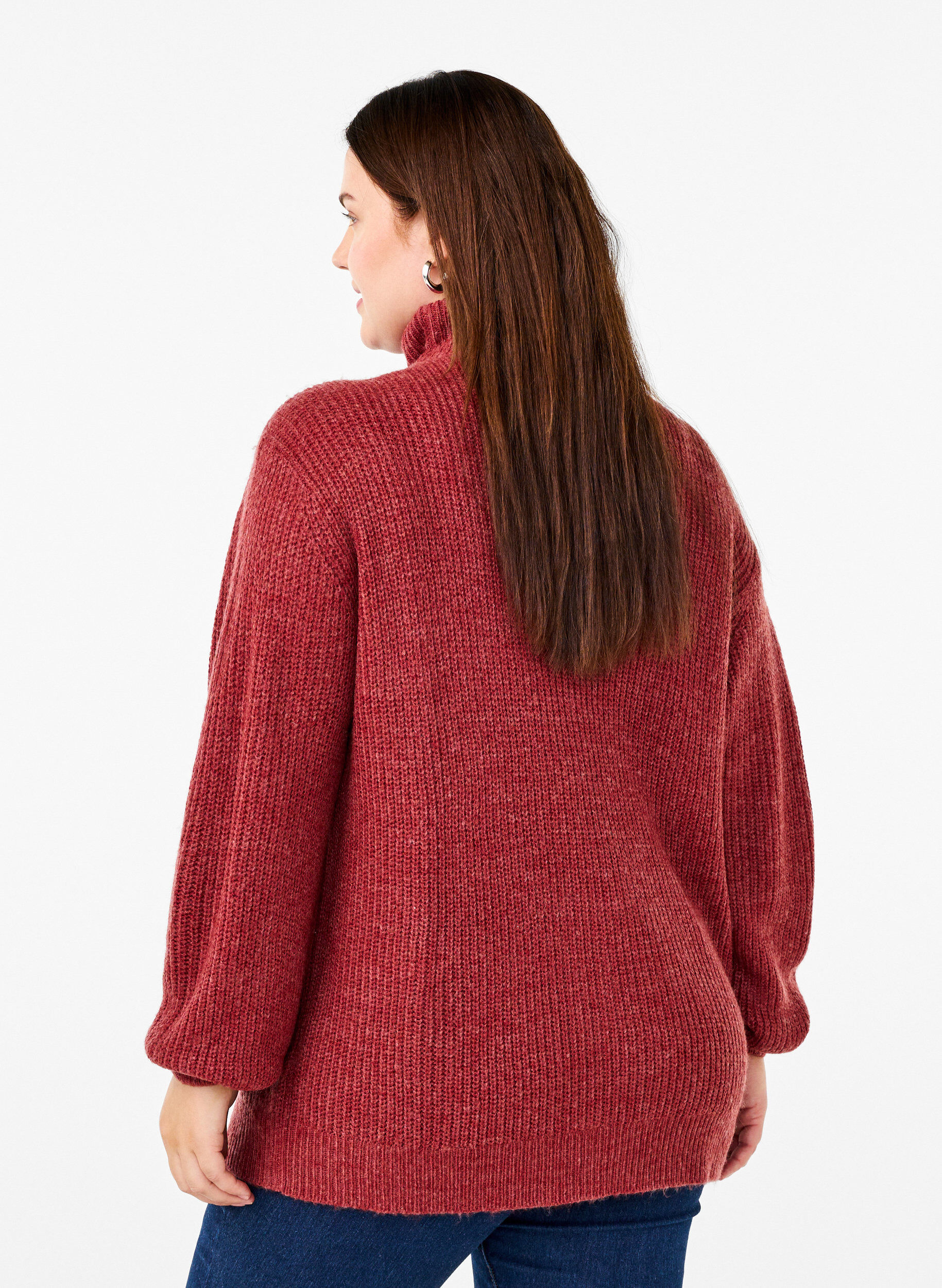ZizziStrickpullover mit hohem Kragen und Rei&szlig;verschluss, Rot, Model image number 2