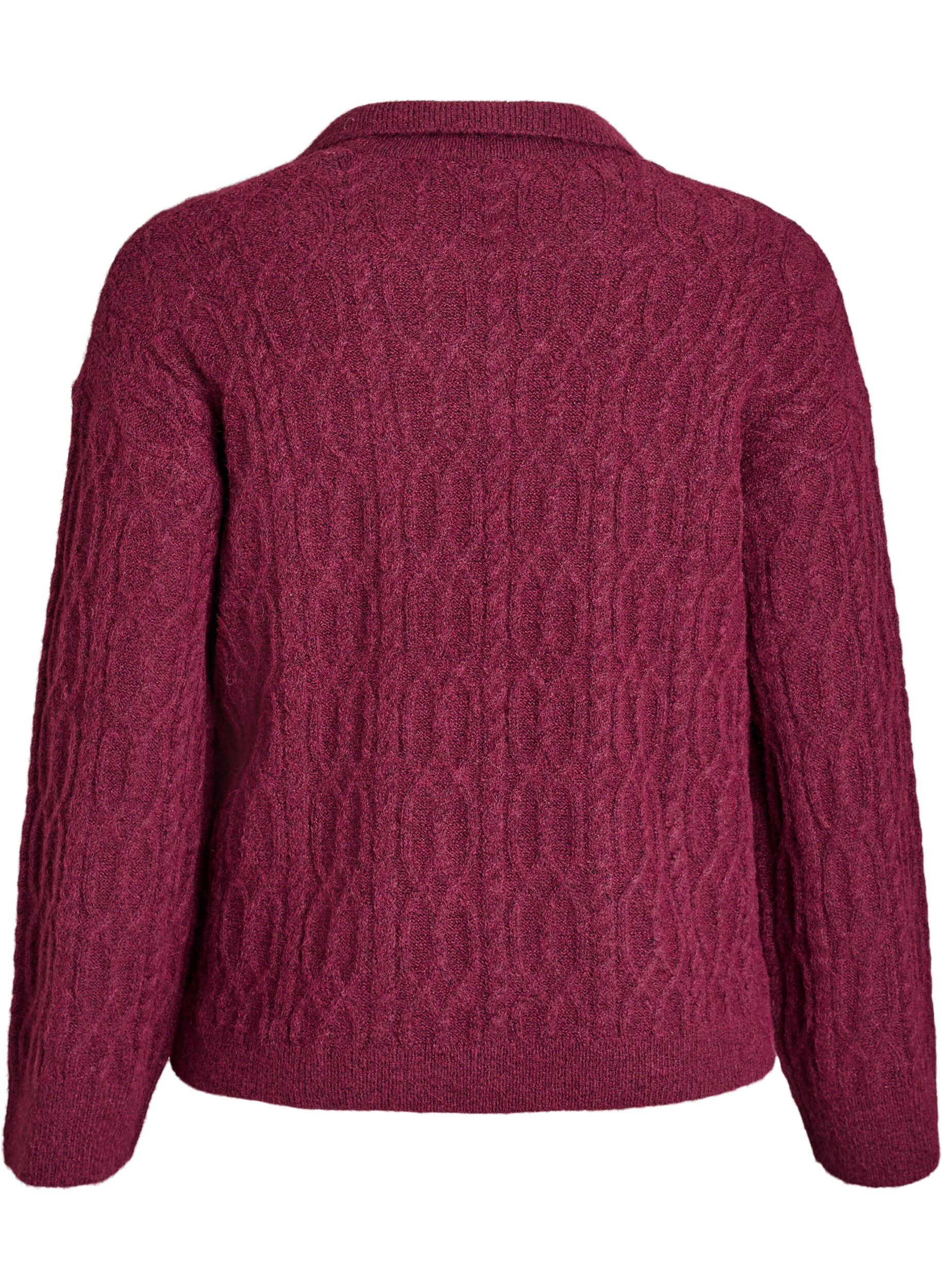 ZizziZopfmusterpullover mit Polokragen, Dunkles Bordeaux, Packshot image number 1
