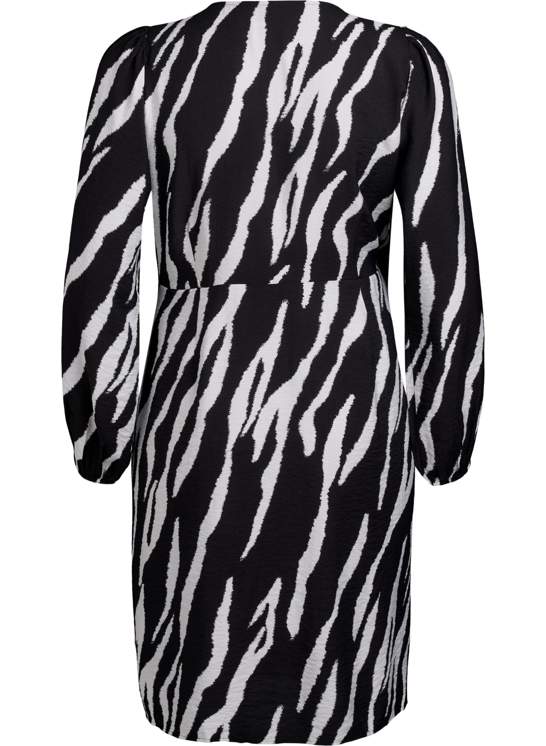 ZizziKurzes Wickelkleid mit Zebraprint, Schwarz, Packshot image number 1