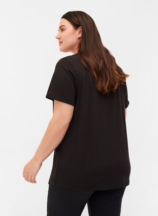 Kurzarm T-Shirt mit V-Ausschnitt und Mesh, Black, Model image number 1