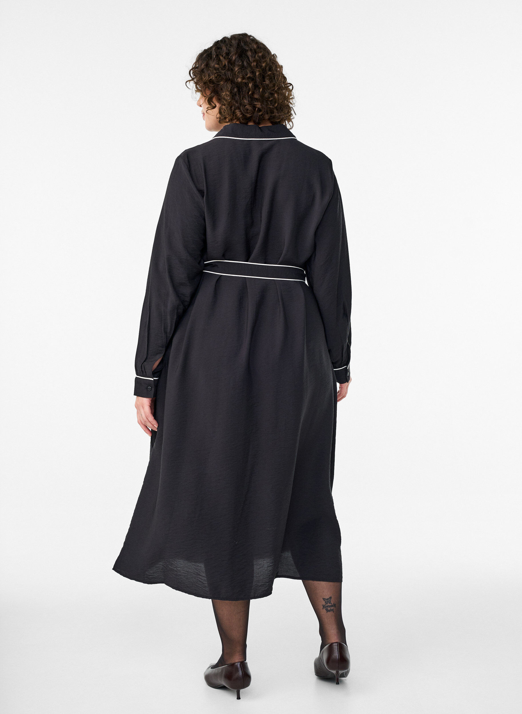 ZizziMidi-Hemdkleid mit Kontrastkanten, Schwarz, Model image number 1