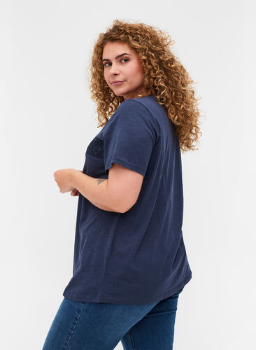 T-Shirt aus Baumwolle mit Spitze, Blue Nights, Model image number 1