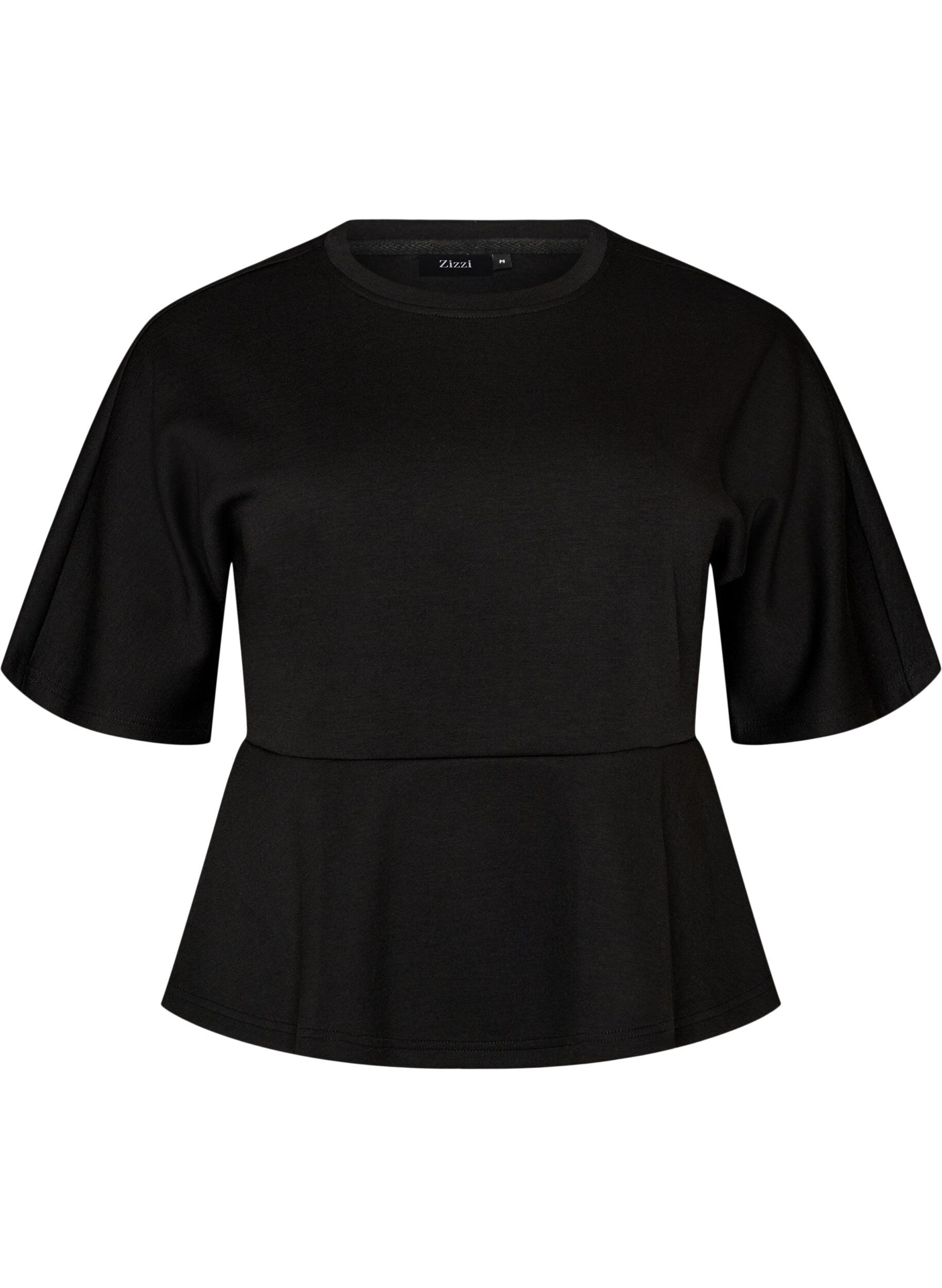 ZizziPeplum-Bluse mit ellenbogenlangen &Auml;rmeln, Schwarz, Packshot image number 0