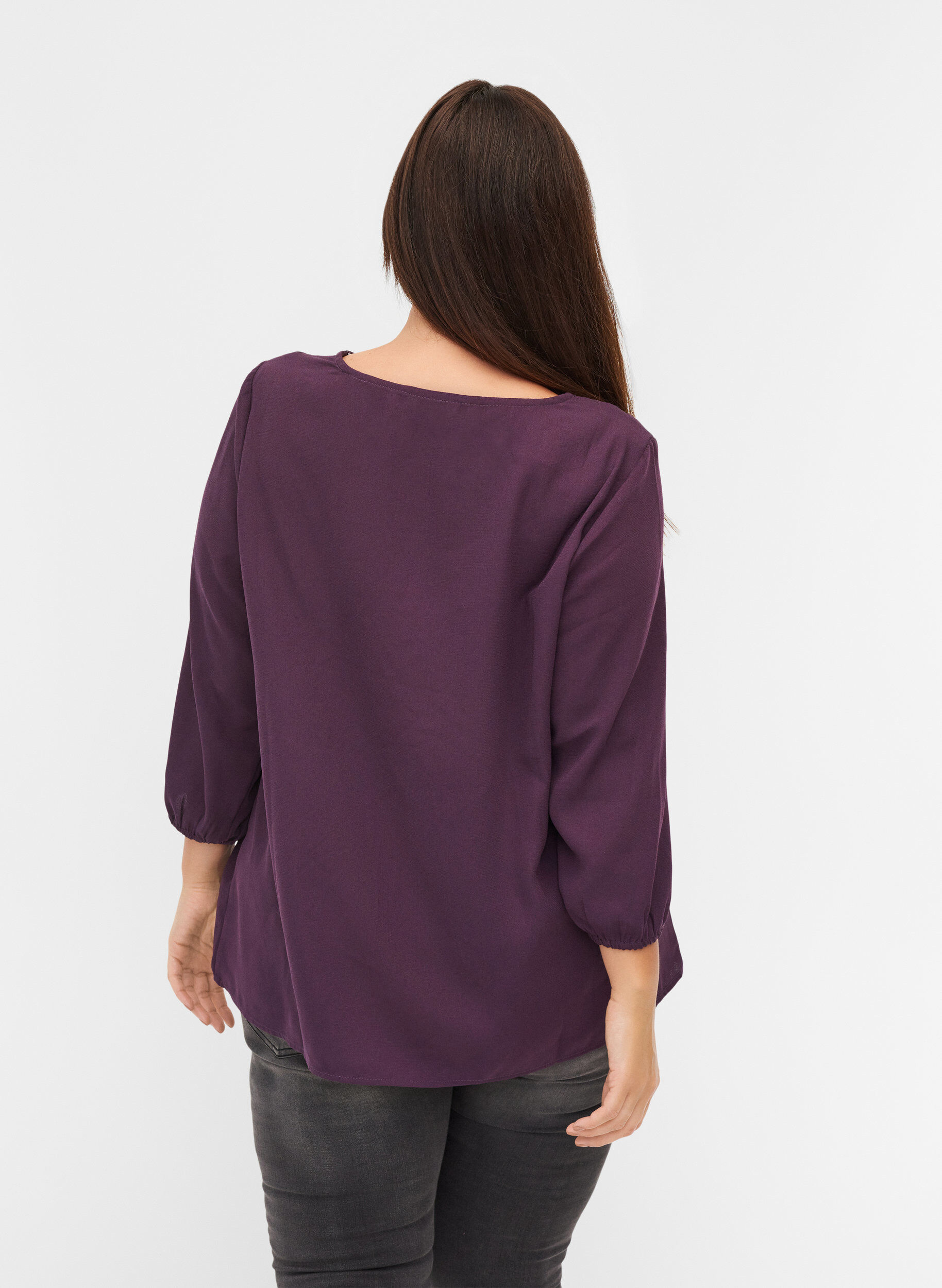 ZizziEinfarbige Bluse mit Spitze und 3/4-&Auml;rmeln, Plum Perfect, Model image number 1