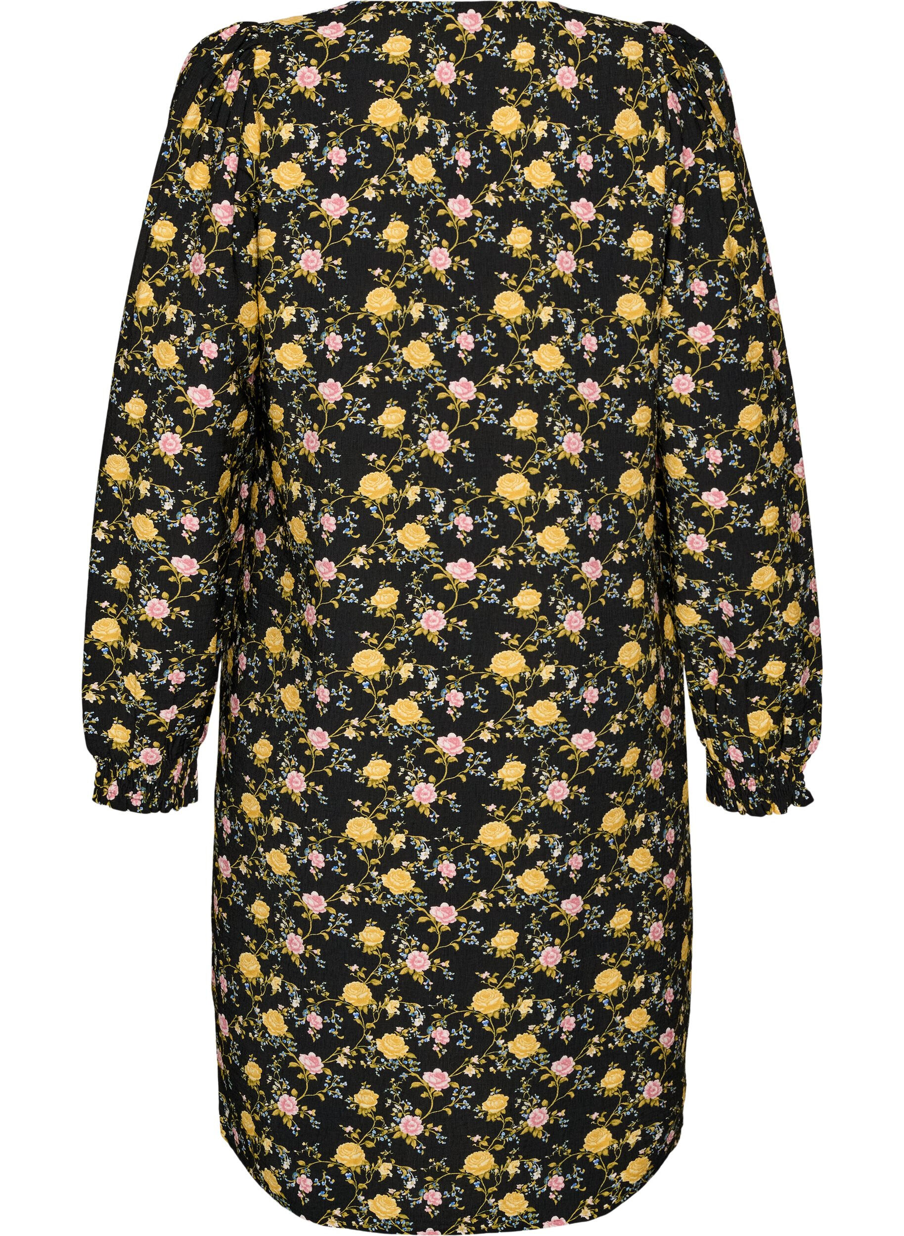 ZizziGemustertes Kleid aus Viskose mit langen &Auml;rmeln, Schwarz, Packshot image number 1