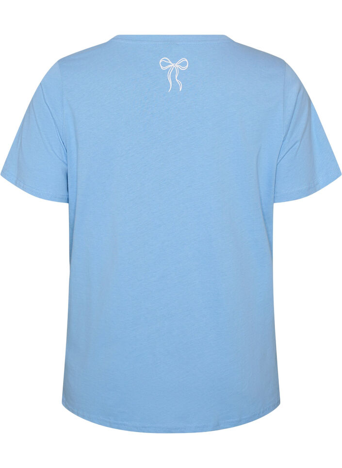 T-Shirt aus Baumwolle mit V-Ausschnitt und Frontprint, Blau, Packshot image number 1