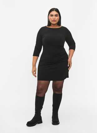 Kleid mit Drapierung und 3/4-Ärmeln, Black, Model image number 3