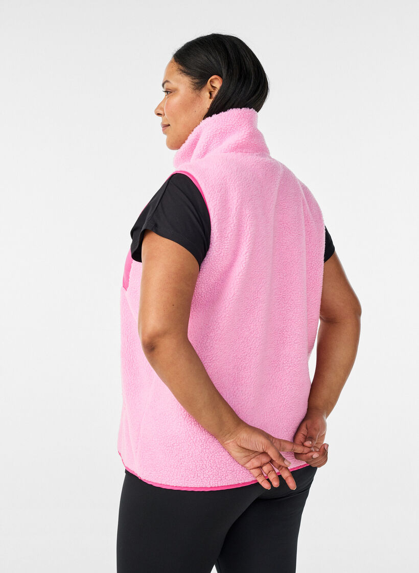 Weste aus Teddyfleece mit Rei&szlig;verschluss und Kontrastdetails, Pink, Model image number 2